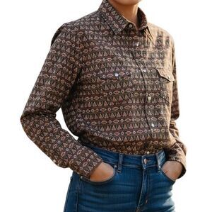 Panhandle Long Sleeve Shirt Womens Medium Teepee Arena Pearl Snaps Western Top
